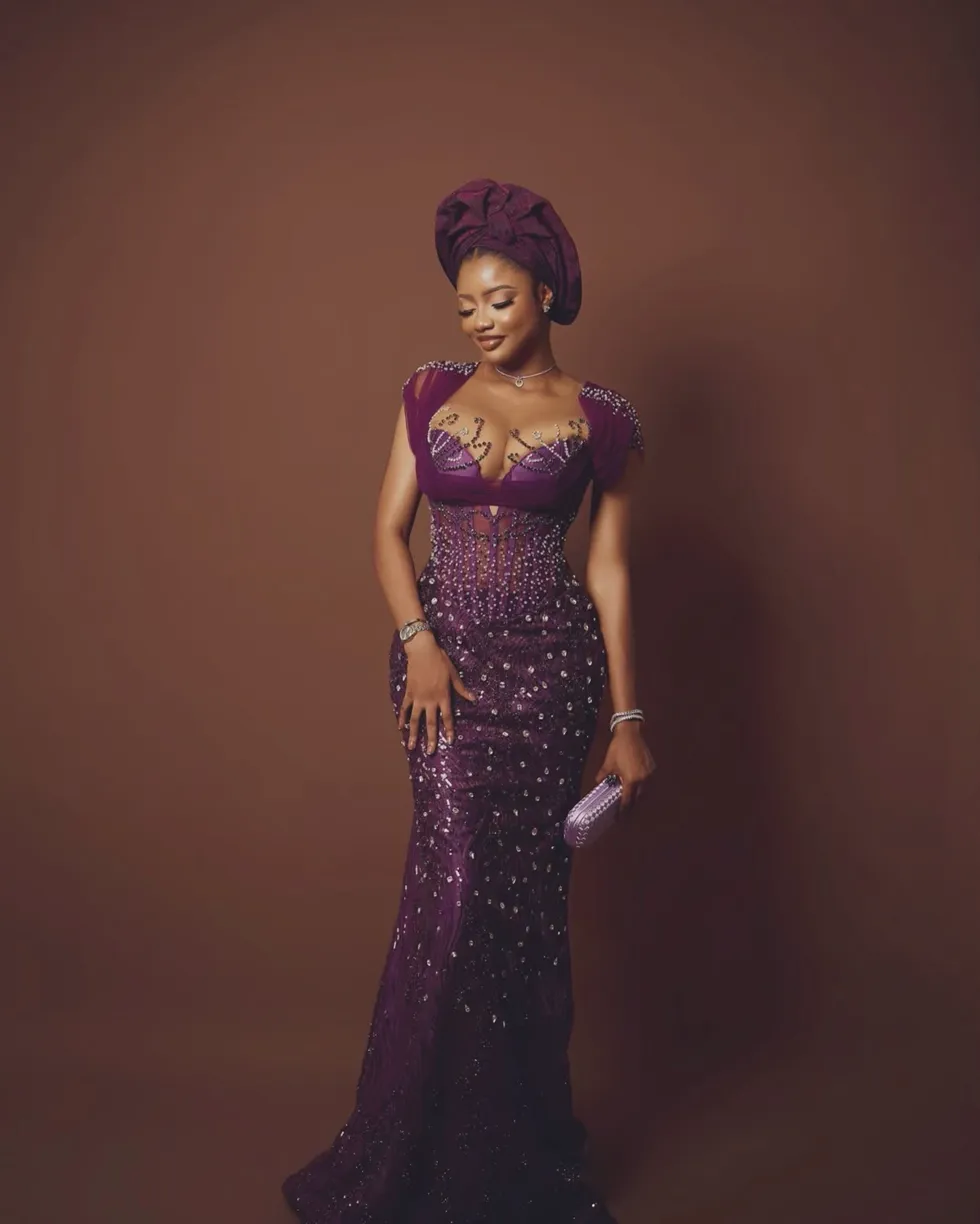 Aso ebi inspiration - plum beaded dress